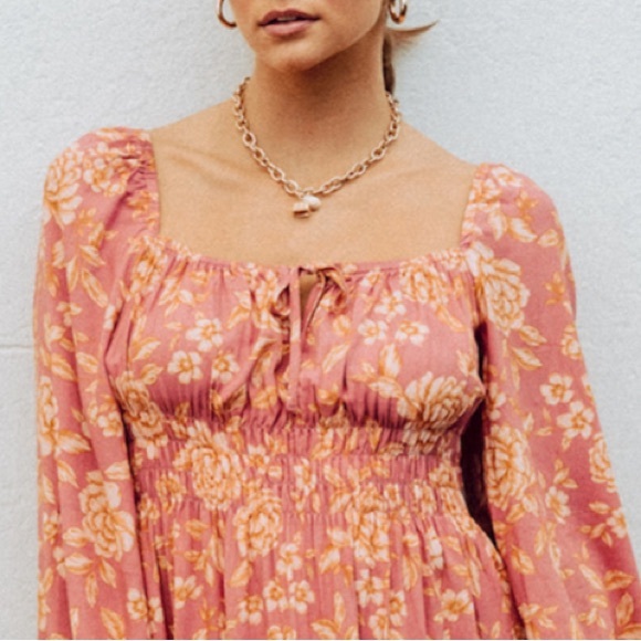 PAPER HEART Caitlyn Pink Floral Long Sleeve Midi Dress NWT - Picture 7 of 16